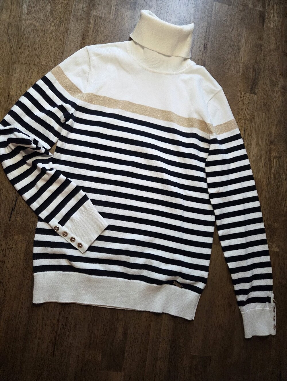 Tommy Hilfiger Striped Turtleneck Sweater With Sparkle Metallic Accent